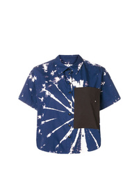Camicia a maniche corte effetto tie-dye blu scuro e bianca di Proenza Schouler