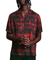 Camicia a maniche corte effetto tie-dye rossa e nera