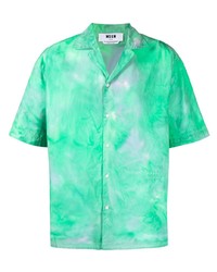 Camicia a maniche corte effetto tie-dye verde di MSGM