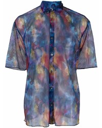 Camicia a maniche corte in rete effetto tie-dye blu scuro di Corelate