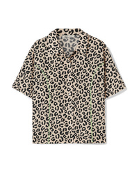 Camicia a maniche corte leopardata beige