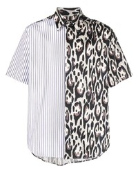 Camicia a maniche corte leopardata bianca di Roberto Cavalli