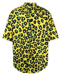 Camicia a maniche corte leopardata lime di Versace