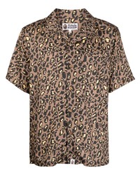 Camicia a maniche corte leopardata marrone chiaro di A Bathing Ape