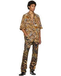 Camicia a maniche corte leopardata marrone chiaro di LU'U DAN