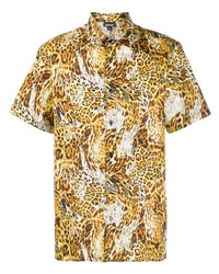 Camicia a maniche corte leopardata marrone chiaro di Just Cavalli