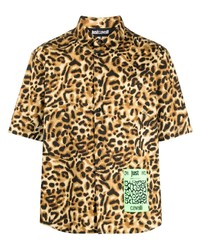 Camicia a maniche corte leopardata marrone chiaro di Just Cavalli