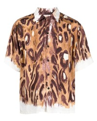Camicia a maniche corte leopardata marrone chiaro di Marni
