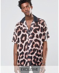 Camicia a maniche corte leopardata marrone chiaro di Reclaimed Vintage