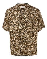 Camicia a maniche corte leopardata marrone chiaro di Saint Laurent
