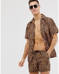 Camicia a maniche corte leopardata marrone chiaro di South Beach
