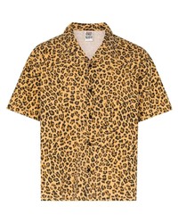 Camicia a maniche corte leopardata marrone chiaro di Vision Street Wear
