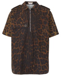 Camicia a maniche corte leopardata marrone di Burberry