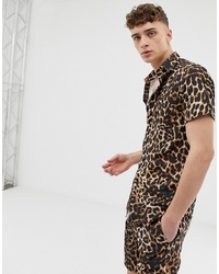 Camicia a maniche corte leopardata marrone di Criminal Damage