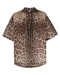 Camicia a maniche corte leopardata marrone di Dolce & Gabbana