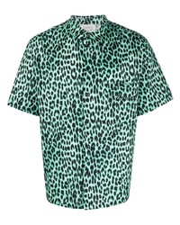 Camicia a maniche corte leopardata verde menta di Laneus