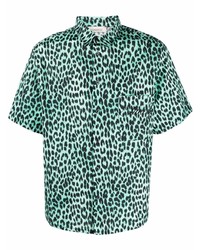 Camicia a maniche corte leopardata verde menta di Laneus