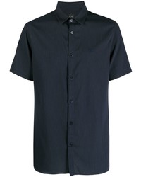 Camicia a maniche corte ricamata blu scuro di Armani Exchange