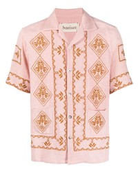 Camicia a maniche corte ricamata rosa di Baziszt