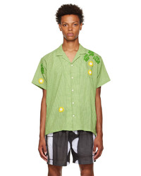 Camicia a maniche corte ricamata verde di HARAGO