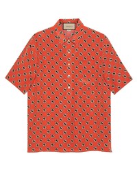 Camicia a maniche corte stampata arancione di Gucci