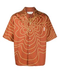Camicia a maniche corte stampata arancione di Marni
