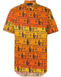 Camicia a maniche corte stampata arancione di Philipp Plein