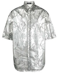 Camicia a maniche corte stampata argento di Versace