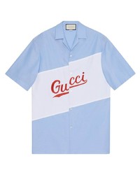 Camicia a maniche corte stampata azzurra di Gucci