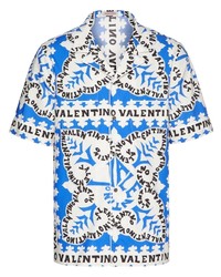 Camicia a maniche corte stampata azzurra di Valentino