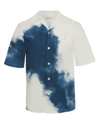 Camicia a maniche corte stampata bianca e blu scuro di Alexander McQueen