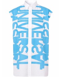 Camicia a maniche corte stampata bianca e blu di Burberry