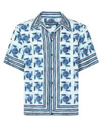Camicia a maniche corte stampata bianca e blu di Dolce & Gabbana