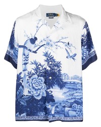 Camicia a maniche corte stampata bianca e blu di Polo Ralph Lauren