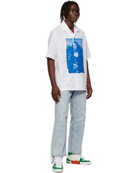 Camicia a maniche corte stampata bianca e blu di Off-White