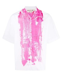 Camicia a maniche corte stampata bianca e rosa di Marni