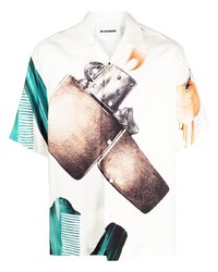 Camicia a maniche corte stampata bianca di Jil Sander