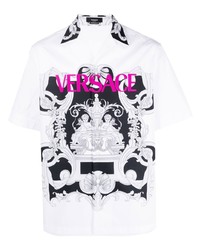 Camicia a maniche corte stampata bianca di Versace