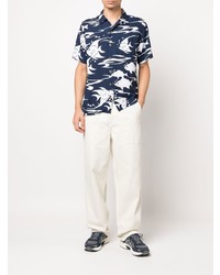 Camicia a maniche corte stampata blu scuro e bianca di Polo Ralph Lauren