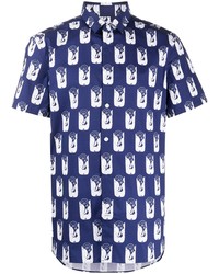 Camicia a maniche corte stampata blu scuro e bianca di Kenzo
