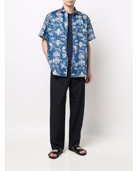 Camicia a maniche corte stampata blu scuro e bianca di Junya Watanabe