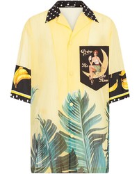 Camicia a maniche corte stampata gialla di Dolce & Gabbana
