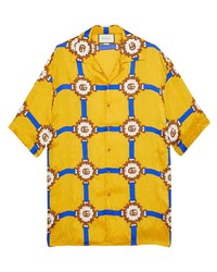 Camicia a maniche corte stampata gialla di Gucci