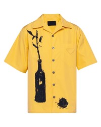 Camicia a maniche corte stampata gialla di Prada