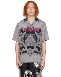Camicia a maniche corte stampata grigia di Versace