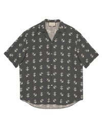 Camicia a maniche corte stampata grigio scuro di Gucci