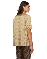 Camicia a maniche corte stampata marrone chiaro di Dries Van Noten
