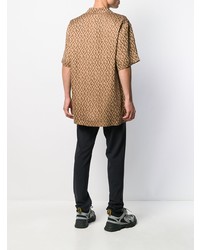 Camicia a maniche corte stampata marrone chiaro di Gucci