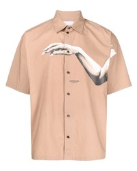 Camicia a maniche corte stampata marrone chiaro di Yoshiokubo