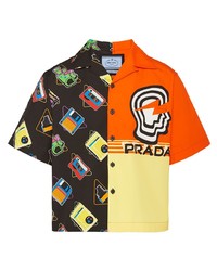Camicia a maniche corte stampata multicolore di Prada